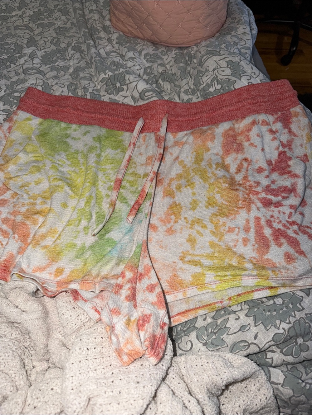 torrid Multicolor Tie-Dye Terry Lounge Shorts with Coral Waistband